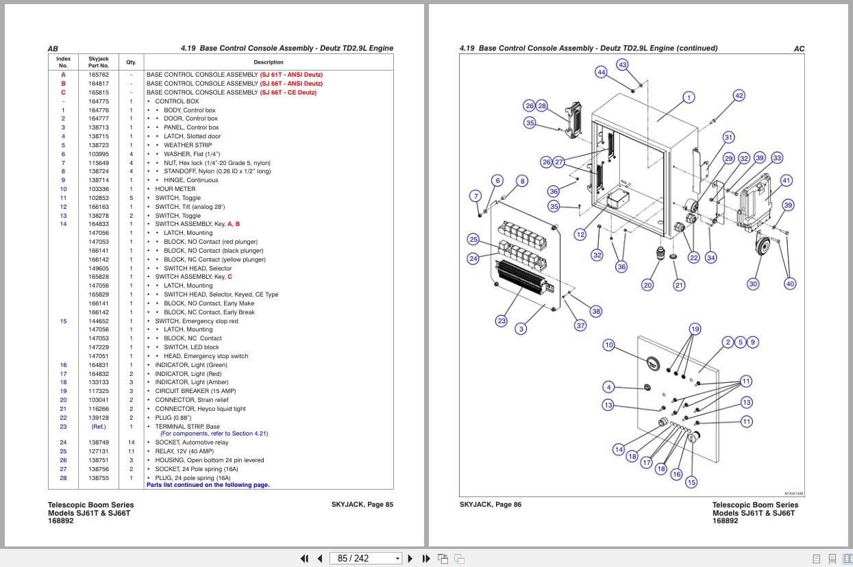 Skyjack Telescopic Booms SJ61T SJ66T Parts Manual 168892AH 2022 (2)