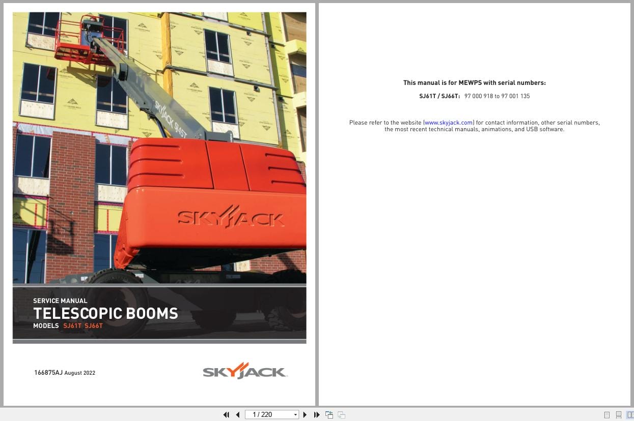 Skyjack Telescopic Booms SJ61T SJ66T Service Manual 166875AJ 2022 (1)