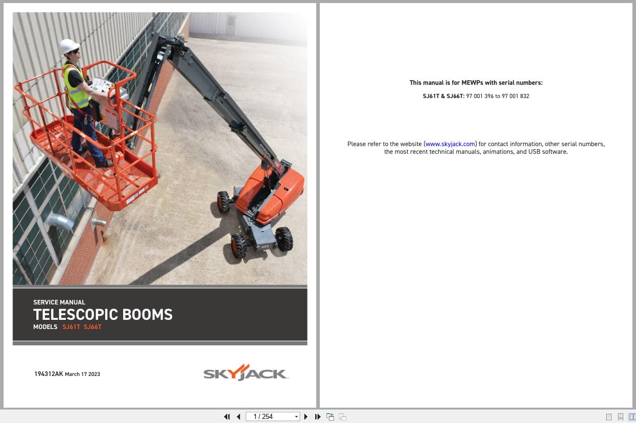 Skyjack Telescopic Booms SJ61T SJ66T Service Manual 194312AK 2023 (1)