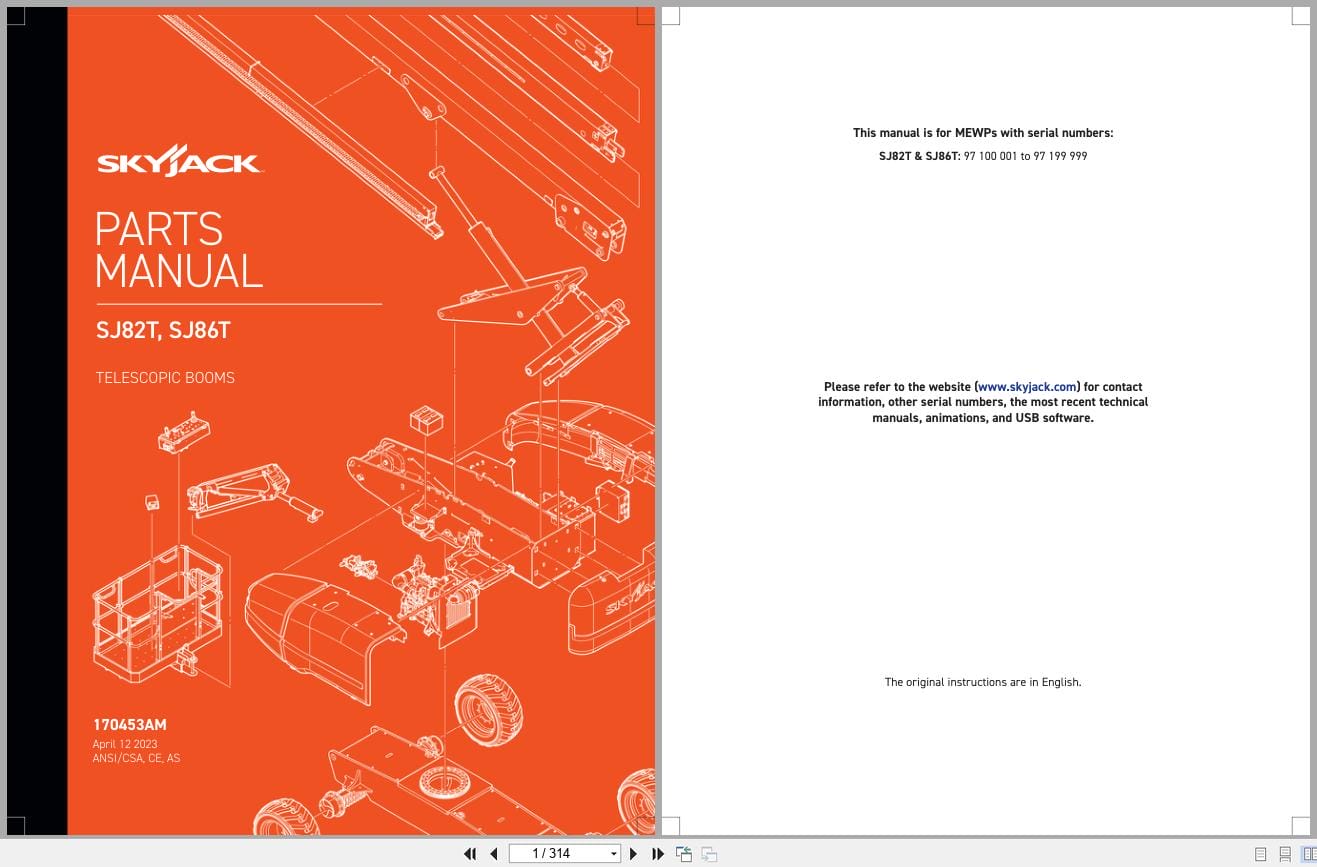 Skyjack Telescopic Booms SJ82T SJ86T Parts Manual 170453AM 2023 (1)