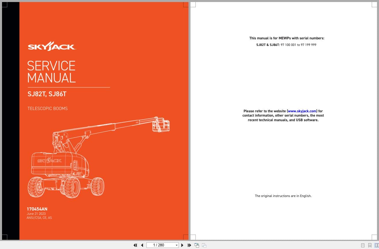 Skyjack Telescopic Booms SJ82T SJ86T Service Manual 170454AN 2023 (1)