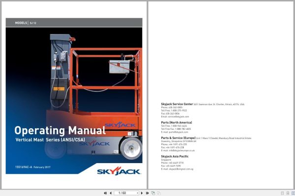 Skyjack Vertical Mast Lifts SJ12 Operators Manual 155169AC A 2017 (1)