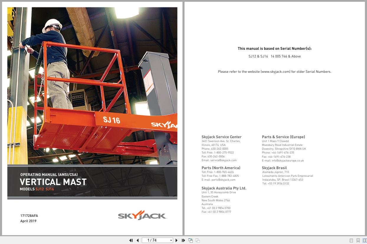 Skyjack Vertical Mast Lifts SJ12 SJ16 Operators Manual 171728AFA 2019 (1)