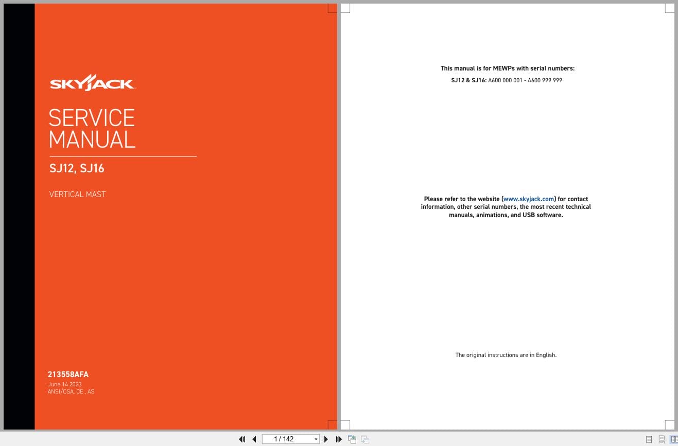 Skyjack Vertical Mast Lifts SJ12 SJ16 Service Manual 213558AFA 2023 (3)