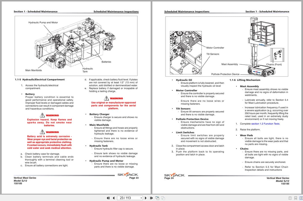 Skyjack Vertical Mast Lifts SJ12 Service Manual 155185AI 2023 (4)