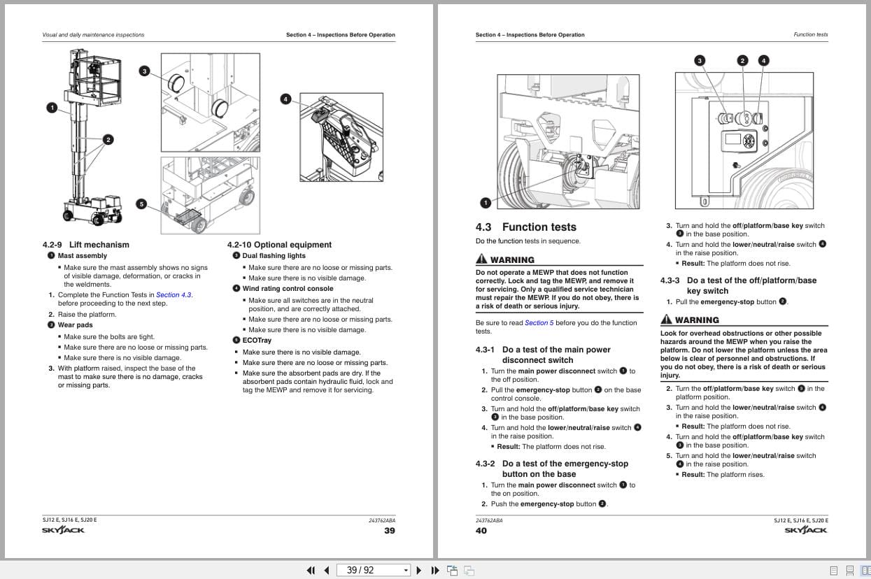Skyjack Vertical Mast Lifts SJ12E SJ16E SJ20E Operating Manual 243762ABA 2022 (3)