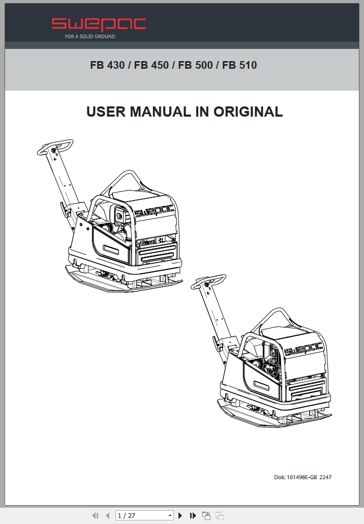 Swepac Vibratory Plate FB430 FB450 FB500 FB510 User Manual 101498E GB2247 (1)