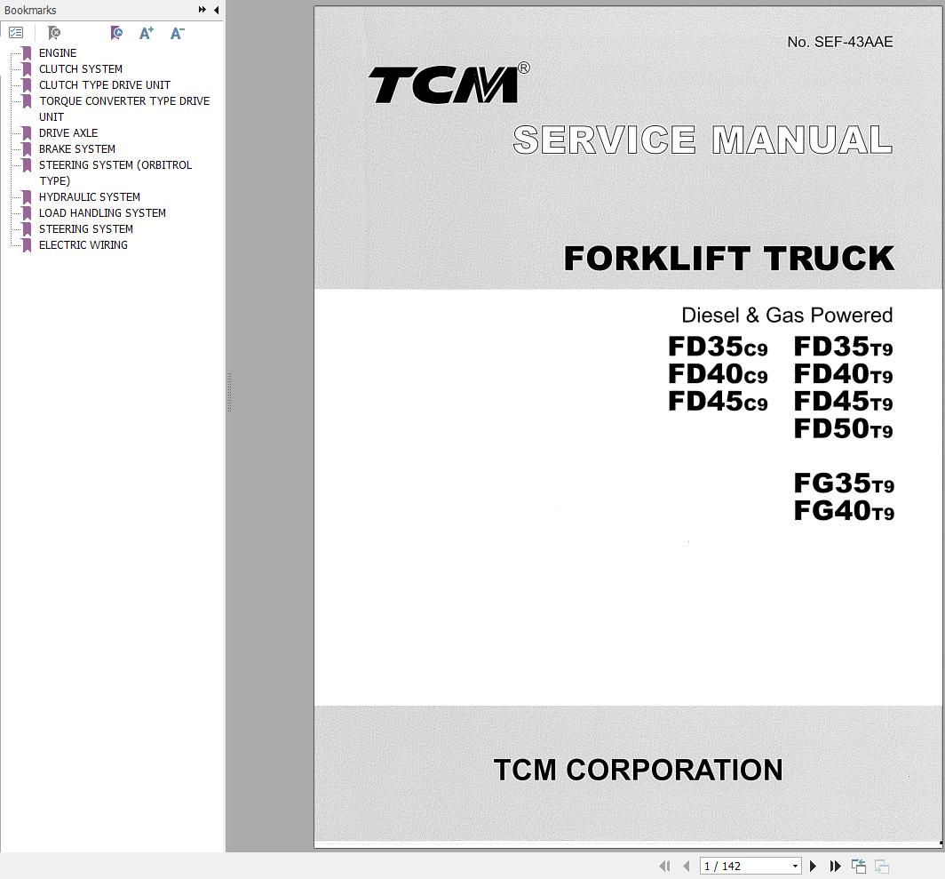 TCM Forklift FD35C9 to FG40T9 Service Manual SEF 43AAE (1)