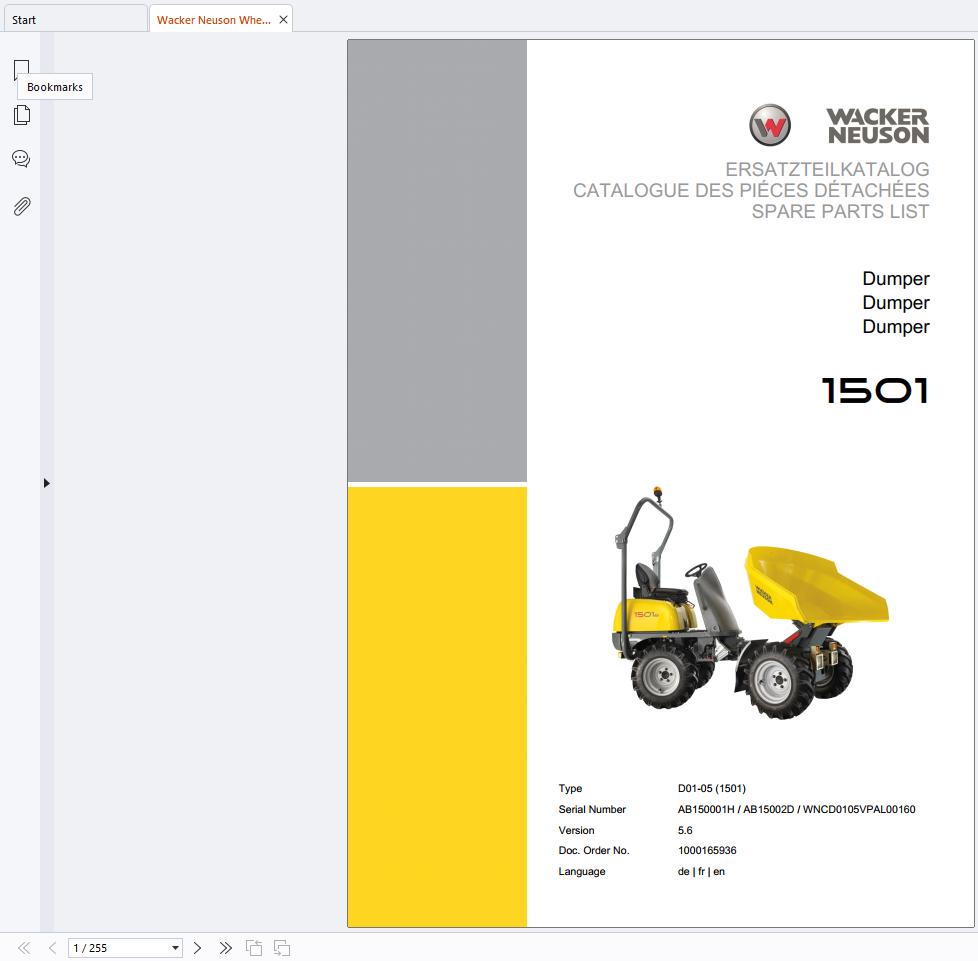 Wacker Neuson Dumper 1501 D01 05 Spare Parts Catalog 1000165936 (1)