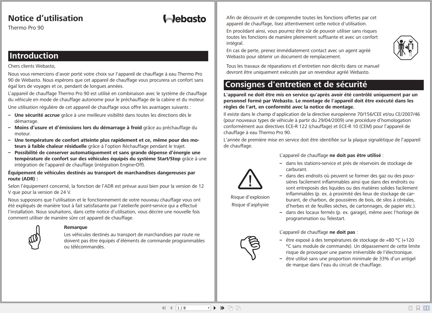 Webasto Compact Coolant Heater Thermo Pro 90 Operating Instructions 9033746B FR (1)