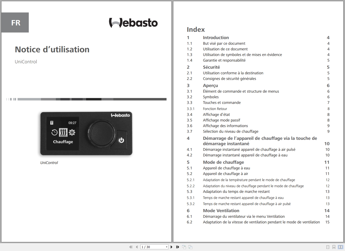 Webasto Control Panel UniControl Operating Instructions 9034447A FR (1)