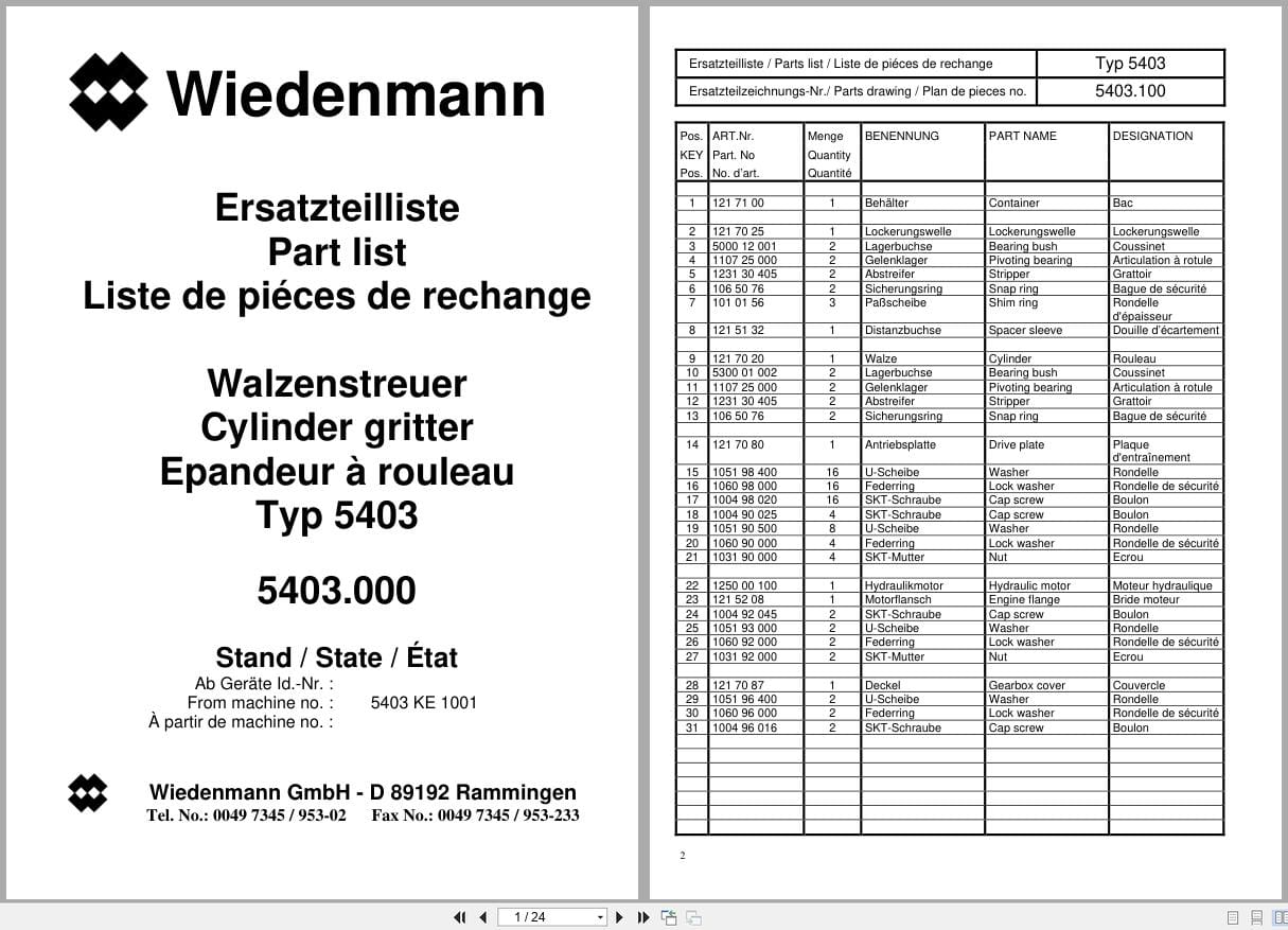 Wiedenmann Cylinder Gritter 5403.000 Part list EN DE FR (1)
