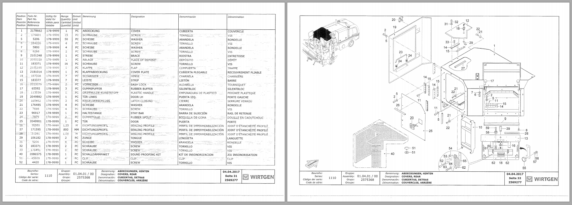 Wirtgen Asphalt Milling W100 1110 Series Spare Parts Catalog 2569277 2017 DE EN FR ES (2)