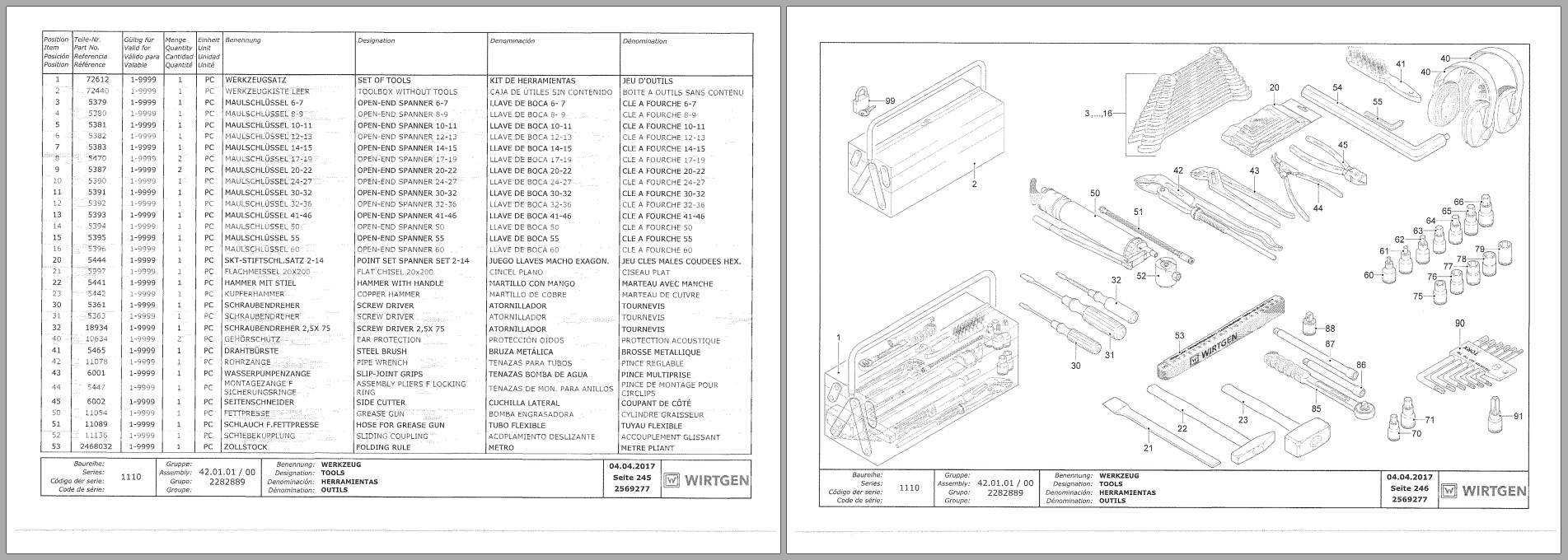 Wirtgen Asphalt Milling W100 1110 Series Spare Parts Catalog 2569277 2017 DE EN FR ES (3)