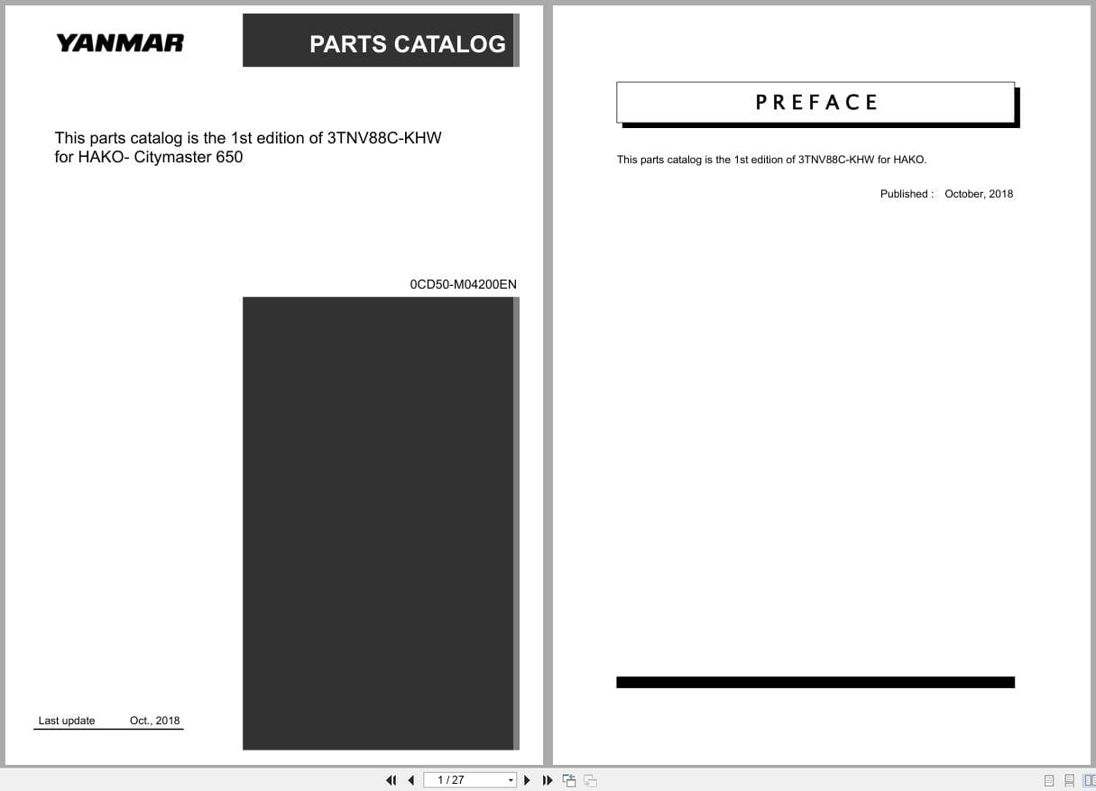 Yanmar Engine 3TNV88C KHW Parts Catalog 0CD50 M04200EN 2018 (1)