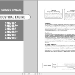 Yanmar Engine 3TNV88C To 4TNV98CT Service Manual 0BTN4 EN0024 2015 (1)
