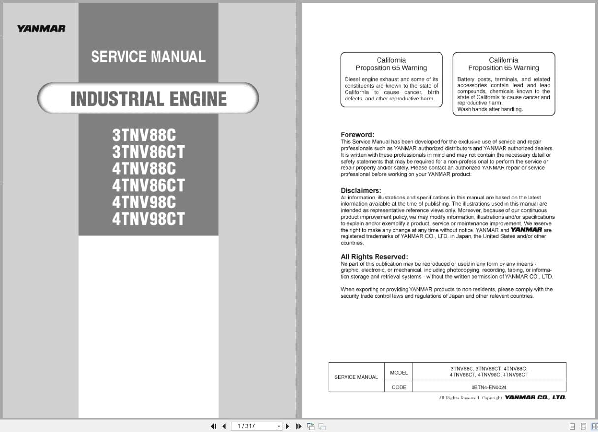 Yanmar Engine 3TNV88C To 4TNV98CT Service Manual 0BTN4 EN0024 2015 (1)