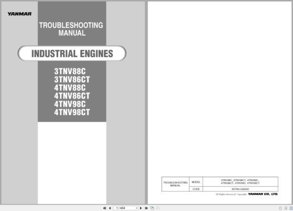 Yanmar Engine 3TNV88C To 4TNV98CT Troubleshooting Manual 0DTN4 G00200 2015 (1)