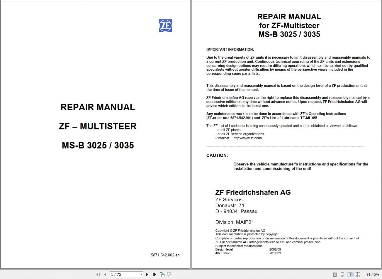 ZF Axle MS B 3025 MS B 3035 Operation Workshop Manual (1)