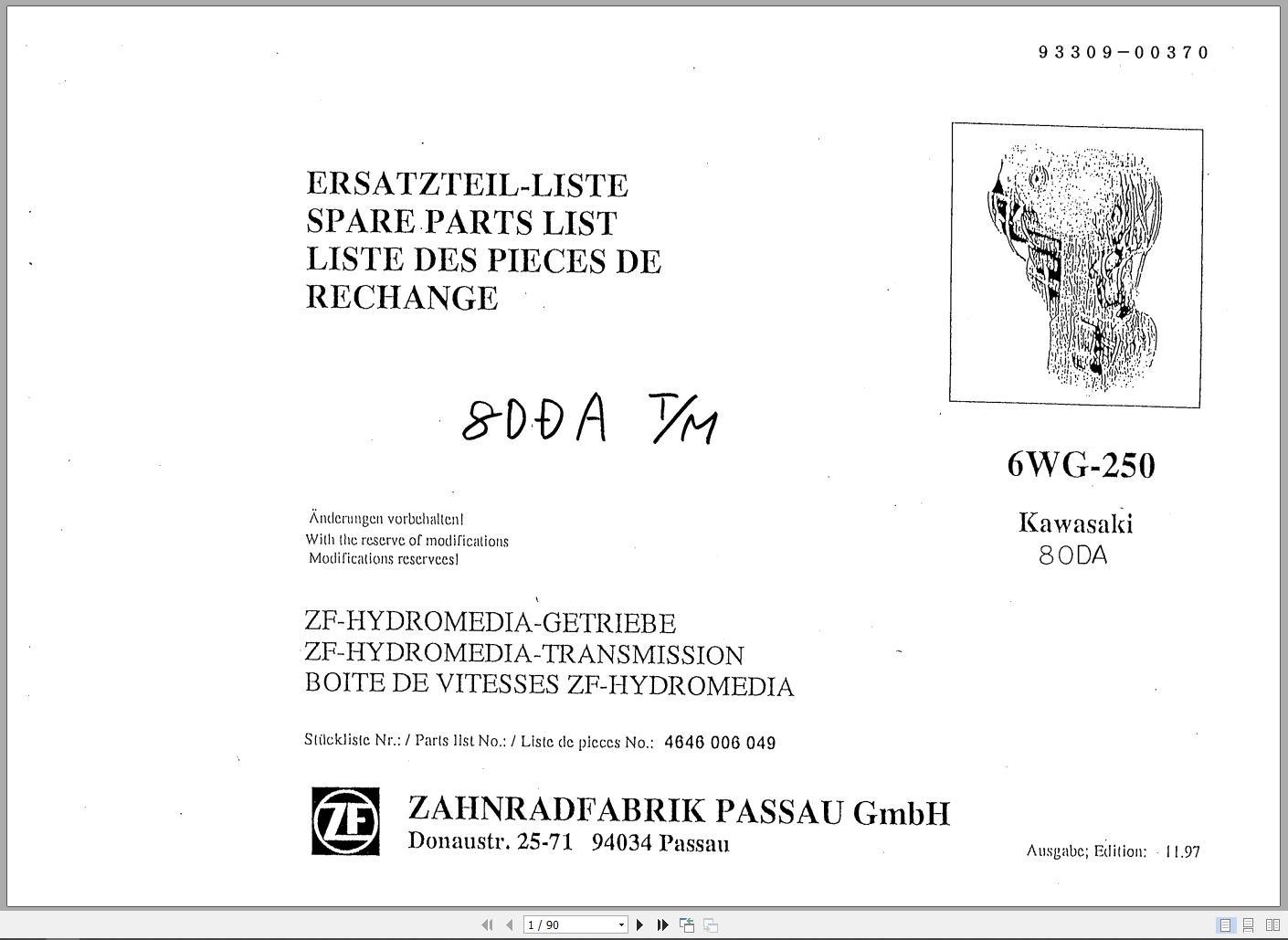 ZF Transmission 6WG 250 Spare Parts List 4646006049 DE EN FR (1)