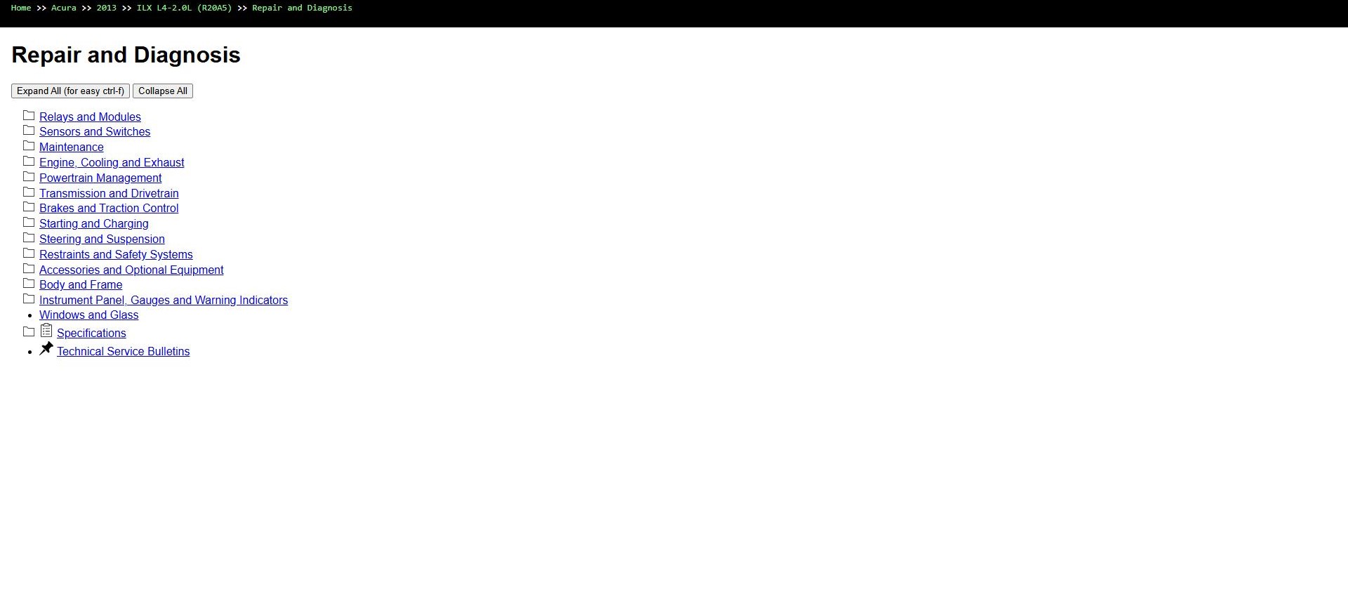 Acura ILX L4 2.0L R20A5 2013 Parts and Repair Diagnosis Manual (1)