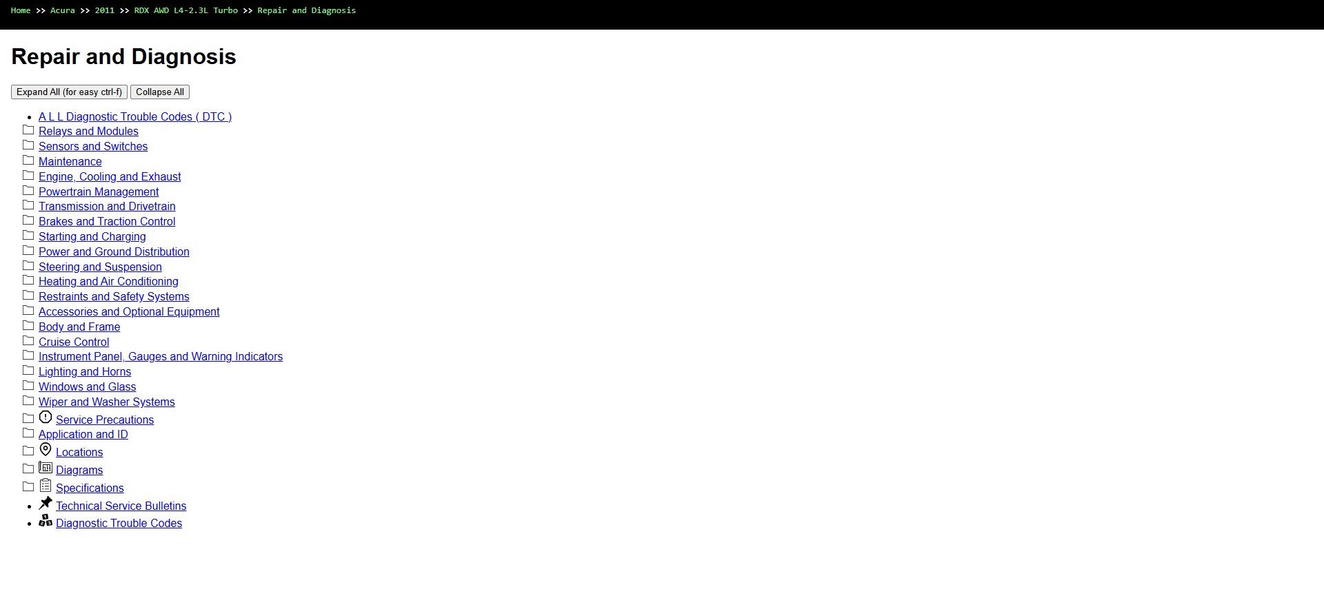Acura RDX AWD L4 2.3L Turbo 2011 Parts and Repair Diagnosis Manual (1)
