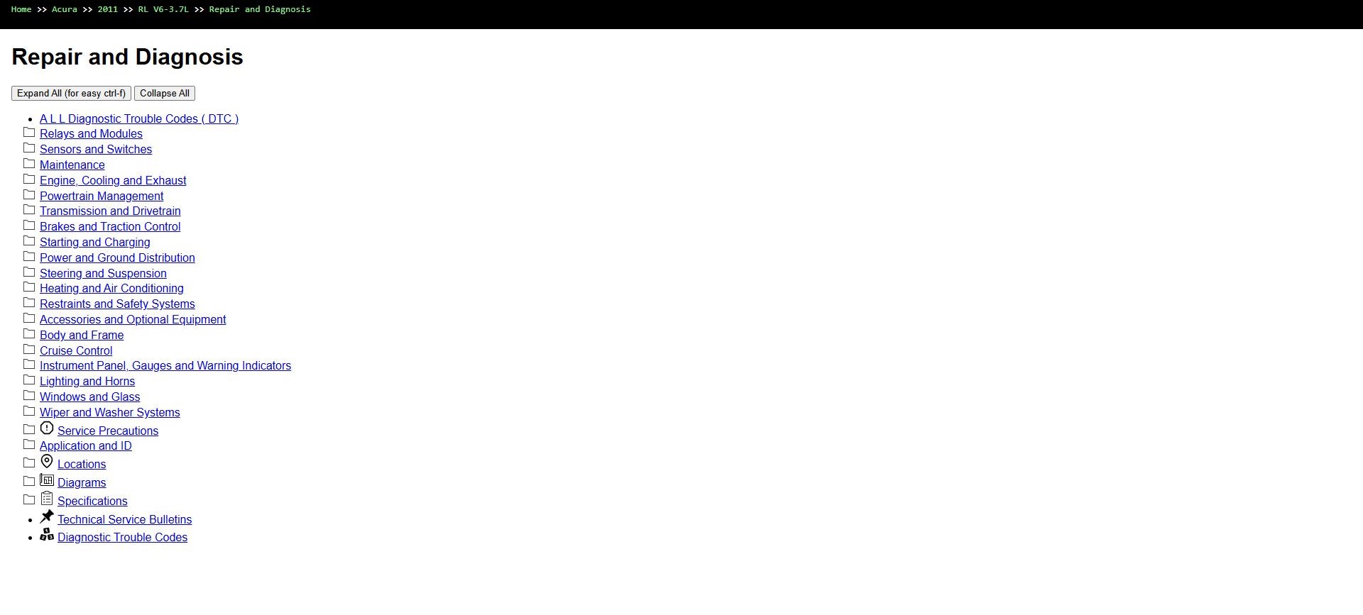 Acura RL V6 3.7L 2011 Parts and Repair Diagnosis Manual (1)