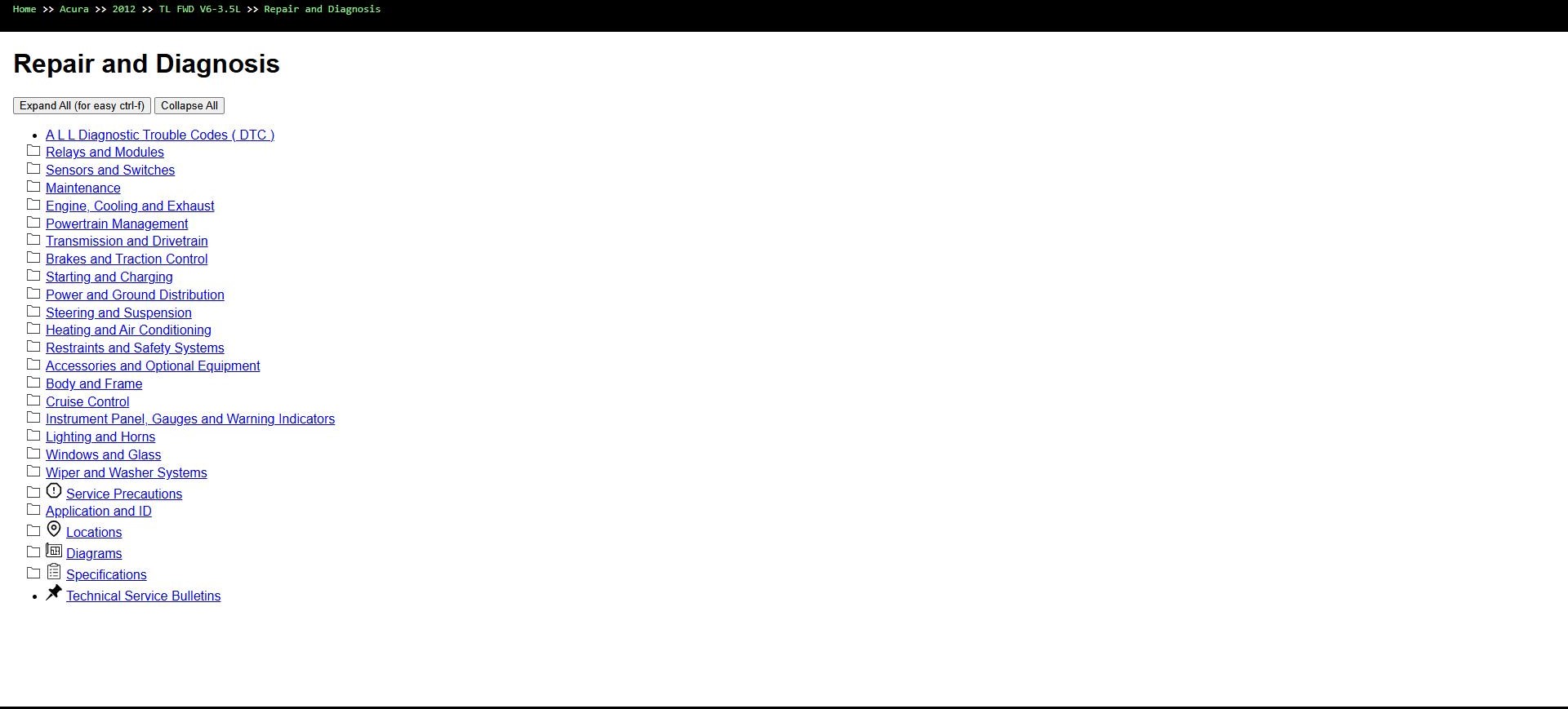 Acura TL FWD V6 3.5L 2012 Parts and Repair Diagnosis Manual (1)