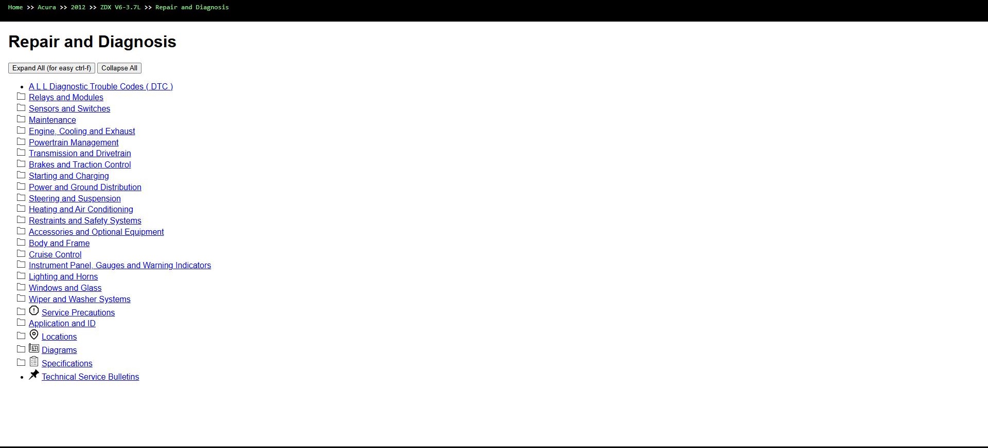 Acura ZDX V6 3.7L 2012 Parts and Repair Diagnosis Manual (1)