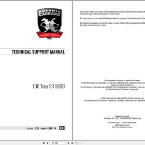 Antonio Carraro Tractor 106 Tony SR9800 Technical Support Manual 47310115 EN (1)