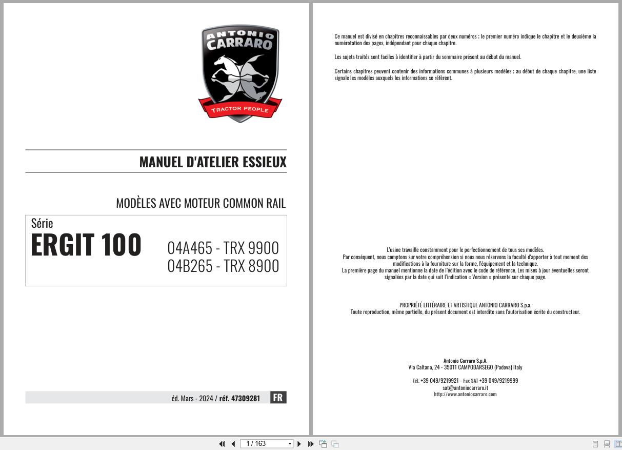 Antonio Carraro Tractor ERGIT 100 TRX9900 TRX8900 Axles Workshop Manual 47309281 FR (1)