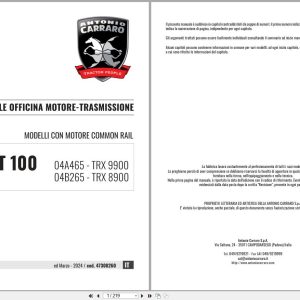 Antonio Carraro Tractor ERGIT 100 TRX9900 TRX8900 Engine Transmission Workshop Manual 47308260 IT (1)