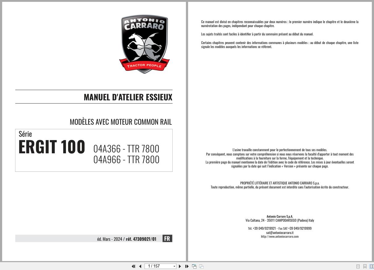 Antonio Carraro Tractor ERGIT 100 TTR7800 Axles Workshop Manual 47309021 01 FR (1)
