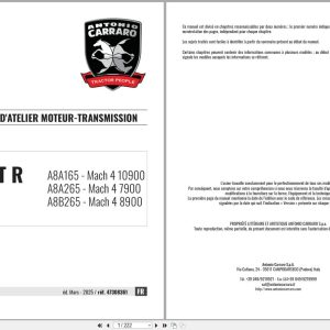 Antonio Carraro Tractor Ergit Mach 4 R 7900 to 10900 Engine Transmission Workshop Manual 47308361 FR (1)