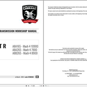 Antonio Carraro Tractor Ergit Mach 4 R 7900 to 10900 Engine Transmission Workshop Manual 47308363 EN (1)