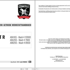 Antonio Carraro Tractor Ergit R Mach 4 7900 to 10900 Engine Transmission Workshop Manual 47308362 DE (1)