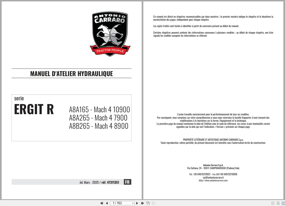 Antonio Carraro Tractor Ergit R Mach 4 7900 to 10900 Hydraulic Workshop Manual 47311351 FR (1)