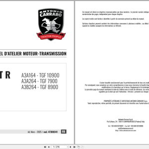 Antonio Carraro Tractor Ergit R TGF7900 to TGF10900 Engine Transmission Workshop Manual 47308341 FR (1)