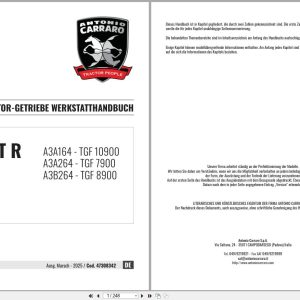 Antonio Carraro Tractor Ergit R TGF7900 to TGF10900 Engine Transmission Workshop Manual 47308342 DE (1)