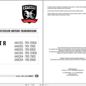 Antonio Carraro Tractor Ergit R TRX7900 to TRG10900 Engine Transmission Workshop Manual 47308331 FR (1)
