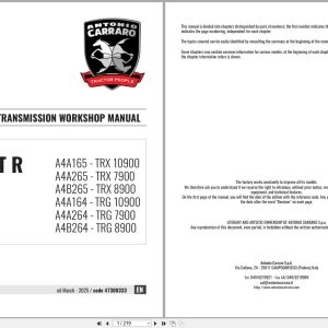 Antonio Carraro Tractor Ergit R TRX7900 to TRG10900 Engine Transmission Workshop Manual 47308333 EN (1)
