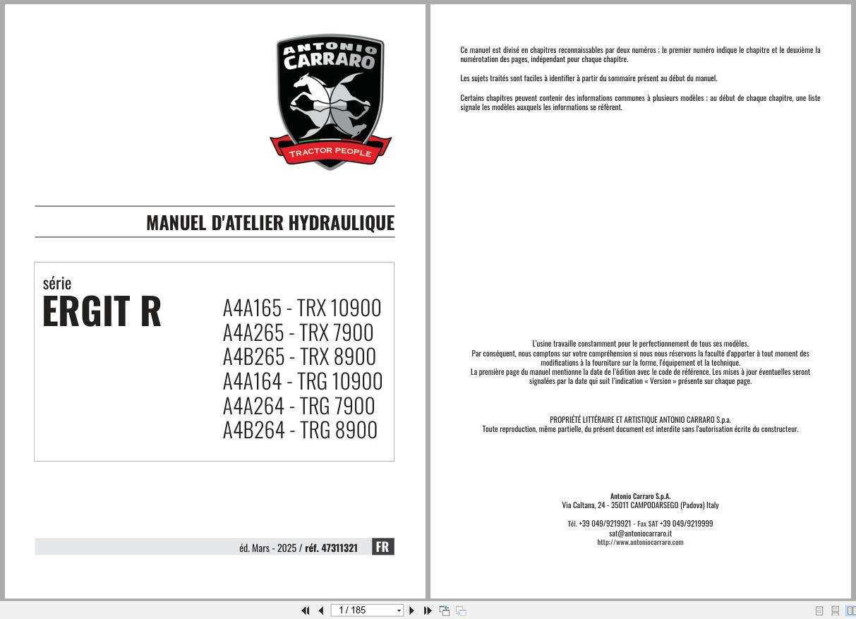 Antonio Carraro Tractor Ergit R TRX7900 to TRG10900 Hydraulic Workshop Manual 47311321 FR (1)