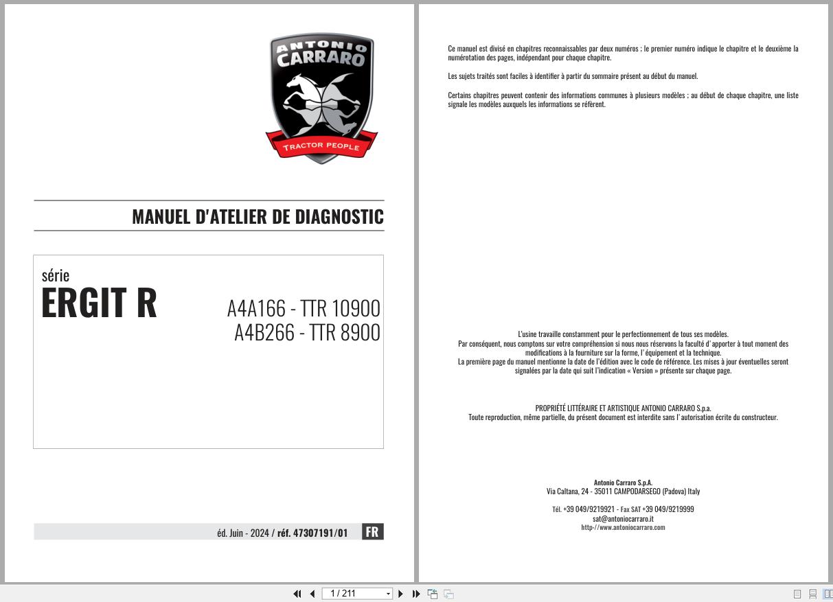 Antonio Carraro Tractor Ergit R TTR10900 TTR8900 Diagnostic Workshop Manual 47307191 01 FR (1)