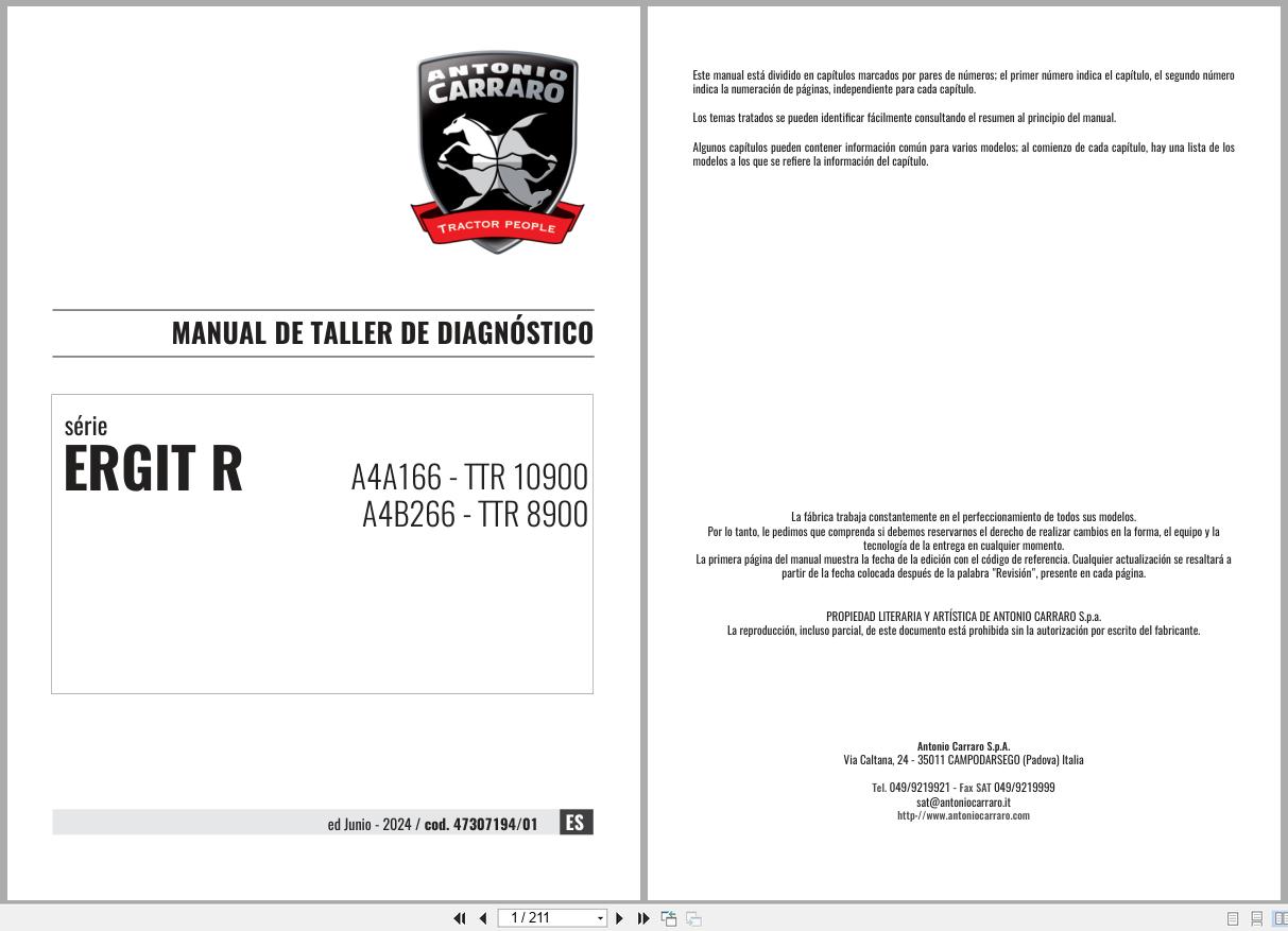Antonio Carraro Tractor Ergit R TTR10900 TTR8900 Diagnostic Workshop Manual 47307194 01 ES (1)