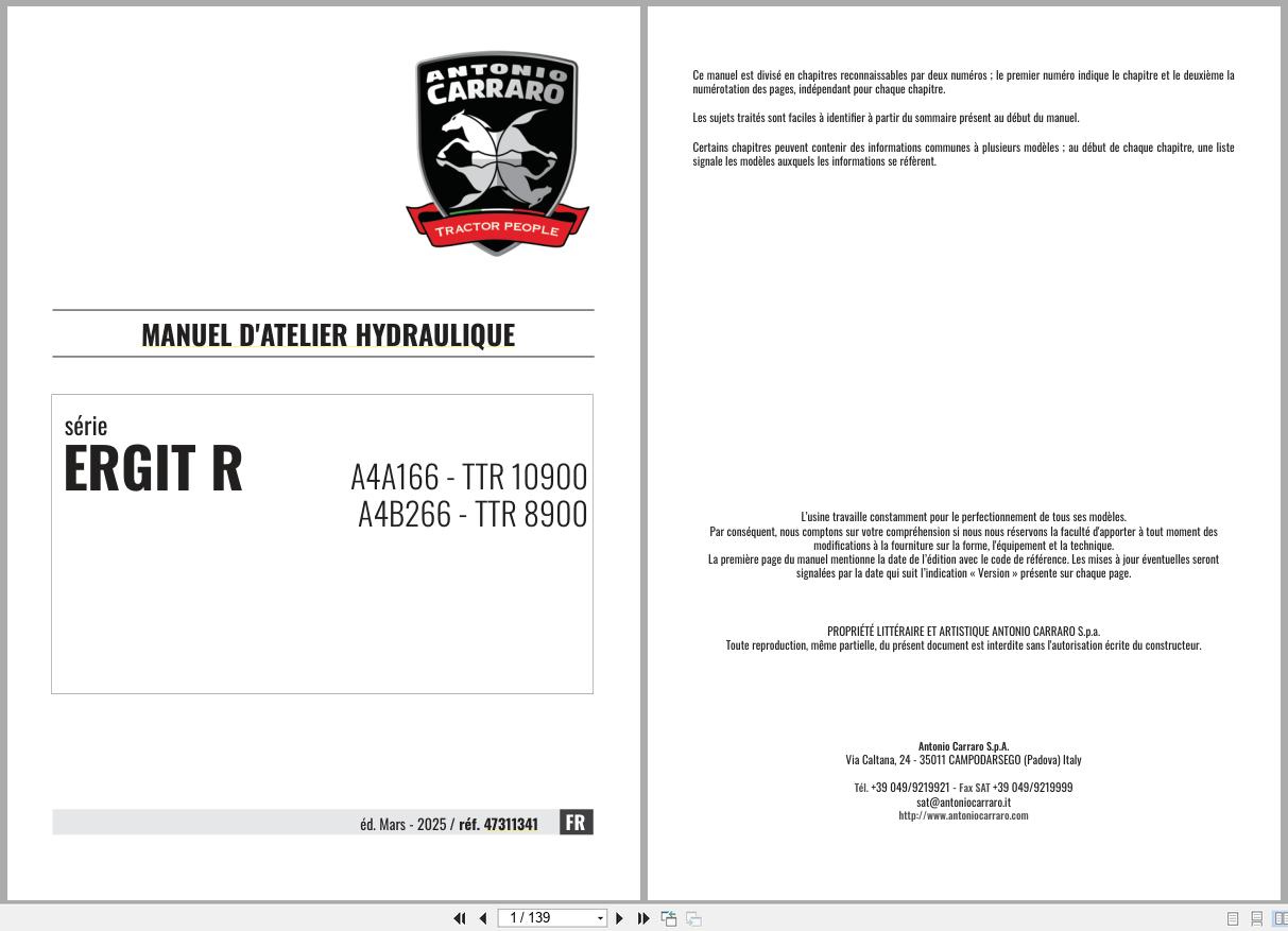 Antonio Carraro Tractor Ergit R TTR10900 TTR8900 Hydraulic Workshop Manual 47311341 FR (1)