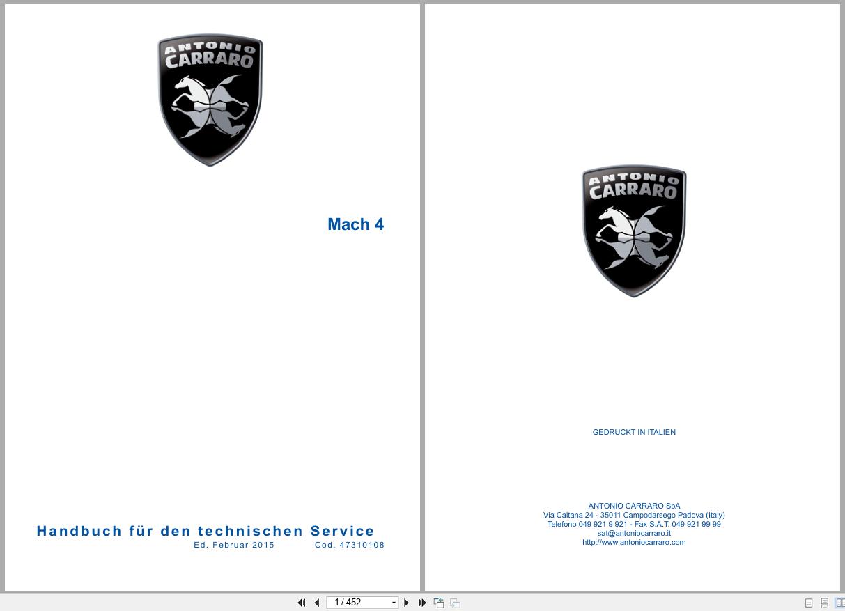 Antonio Carraro Tractor Mach 4 Technical Support Manual 47310108 DE (1)