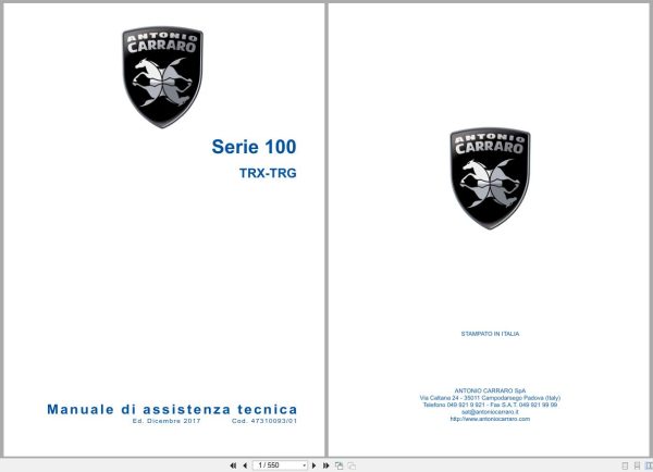 Antonio Carraro Tractor Series 100 TRX TRG TRX7800 to TRG10900 Technical Support Handbook 47310093 01 IT (1)