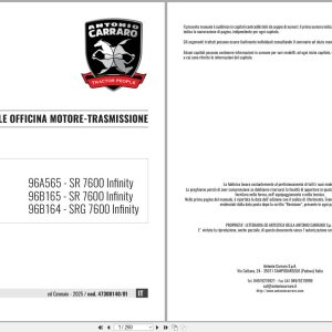 Antonio Carraro Tractor Series 96 SR7600 SRG7600 Engine Transmission Service Manual 47308140 IT (1)