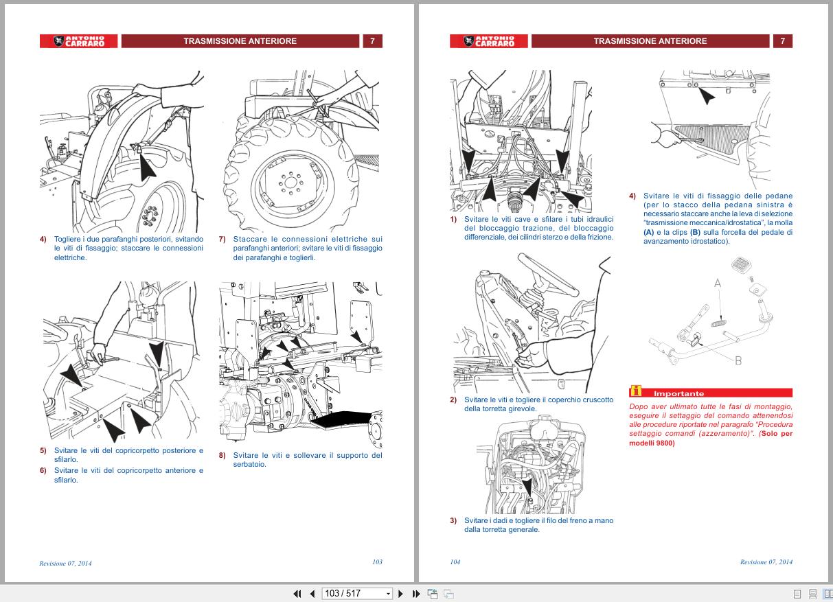 Antonio Carraro Tractor Series 97 HR5500 HR6500 Technical Assistant Manual 47310095 IT (2)