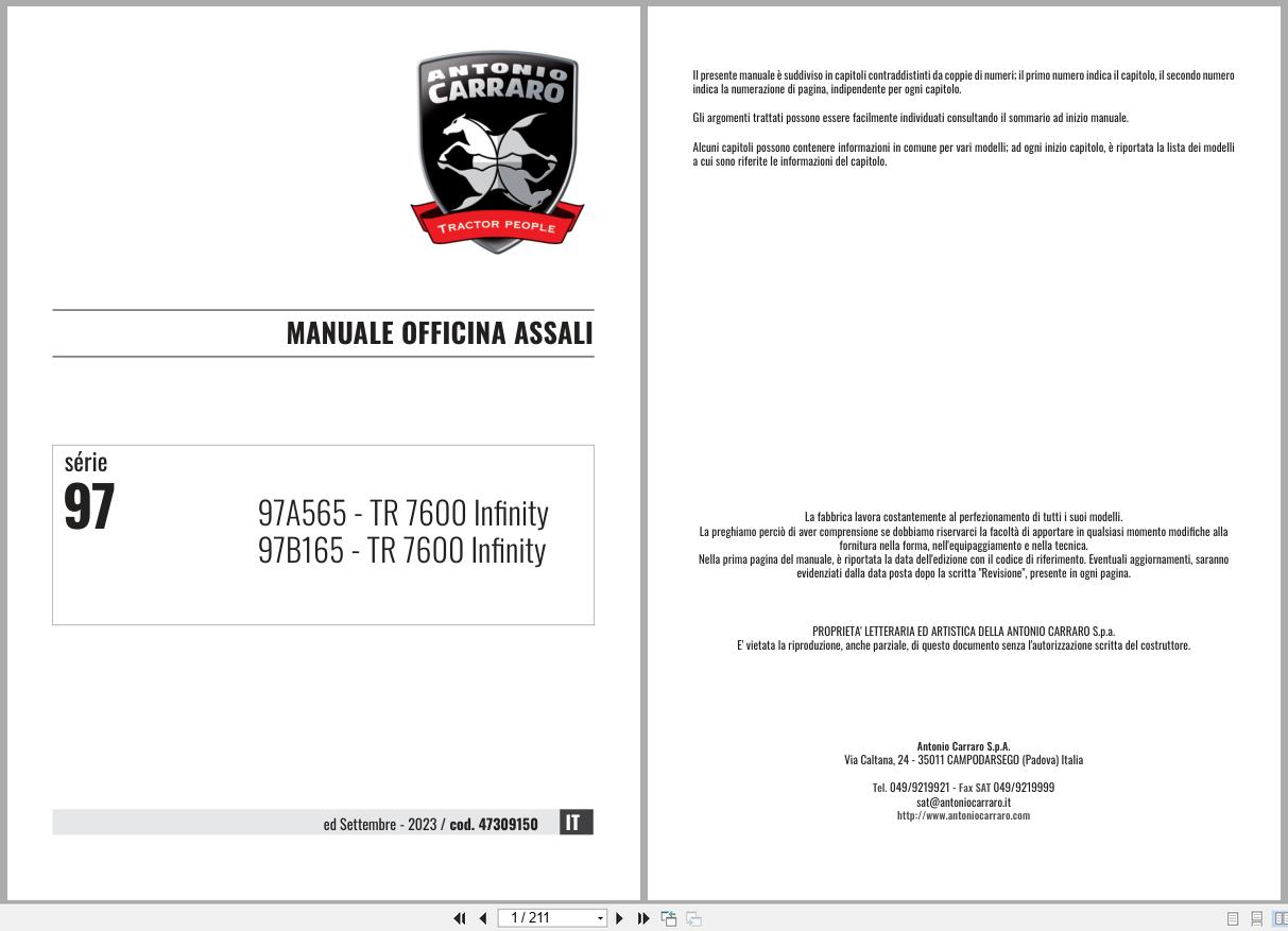 Antonio Carraro Tractor Series 97 TR7600 Infinity Axles Workshop Manual 47309150 IT (1)